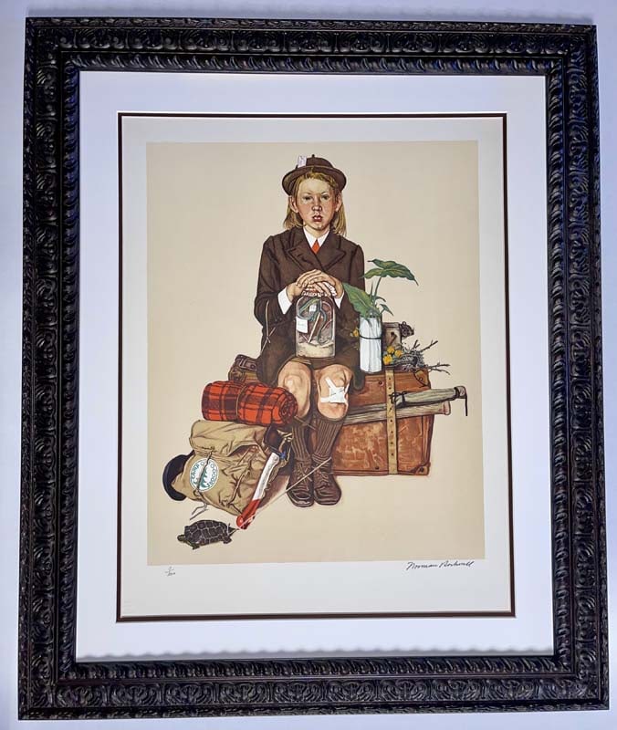 Going to Camp by Norman Rockwell Original Lithograph Limited Edition 1976: Going to Camp by Norman Rockwell Original Lithograph Limited Edition Hand signed and numbered by Norman Rockwell. 1976 Custom framed and includes certificate of authenticity