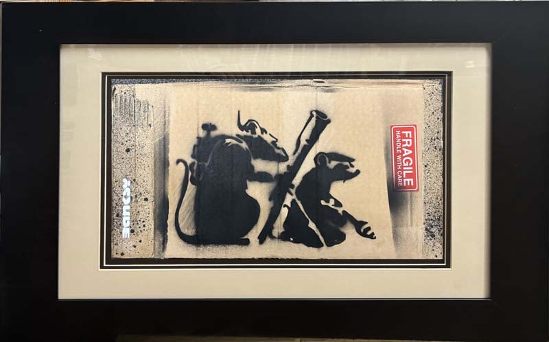 Original on board by Banksy: Original on board by Banksy approx 16x14 inches image size Custom framed and includes documentation