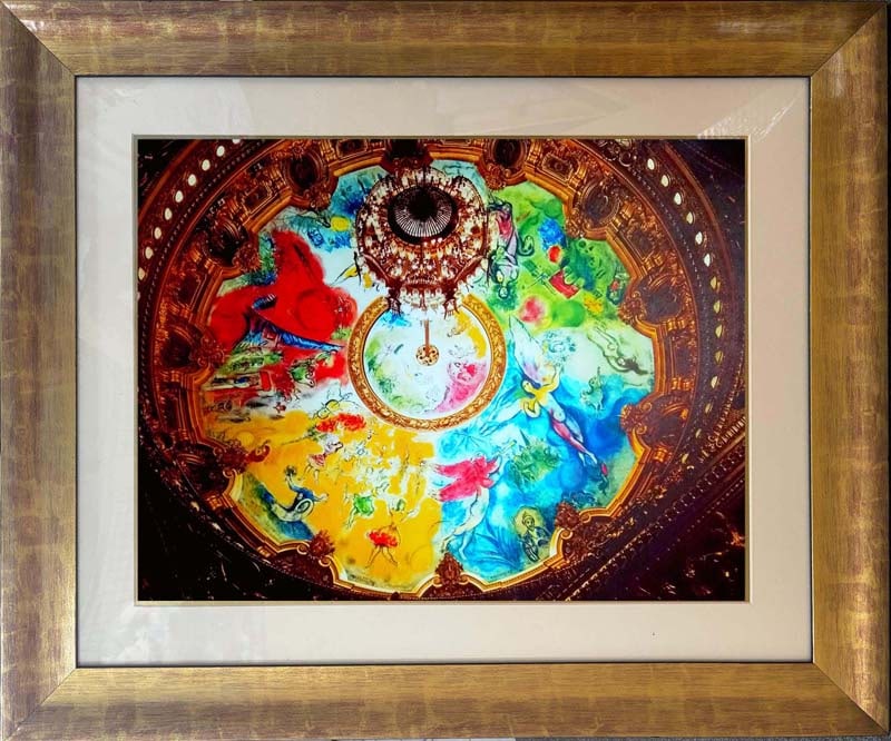 Marc Chagall Lithograph Hand signed 1975: Marc Chagall Lithograph Hand signed Paris Opera Ceiling from 1975. Paris. Approx image size 20x13 inches. Custom framed and includes certificate of authenticity.