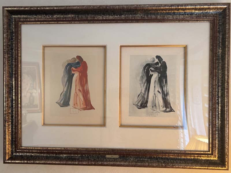 Salvador Dali original wood cut from 1964 and Etching: Salvador Dali Original wood Block and Etching from 1964 Block signed as well and custom framed. Includes certificate of authenticity.