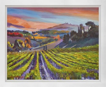 Harvest at San Gimignano vineyards Mixed Media Original on canvas by David Lloyd Glover