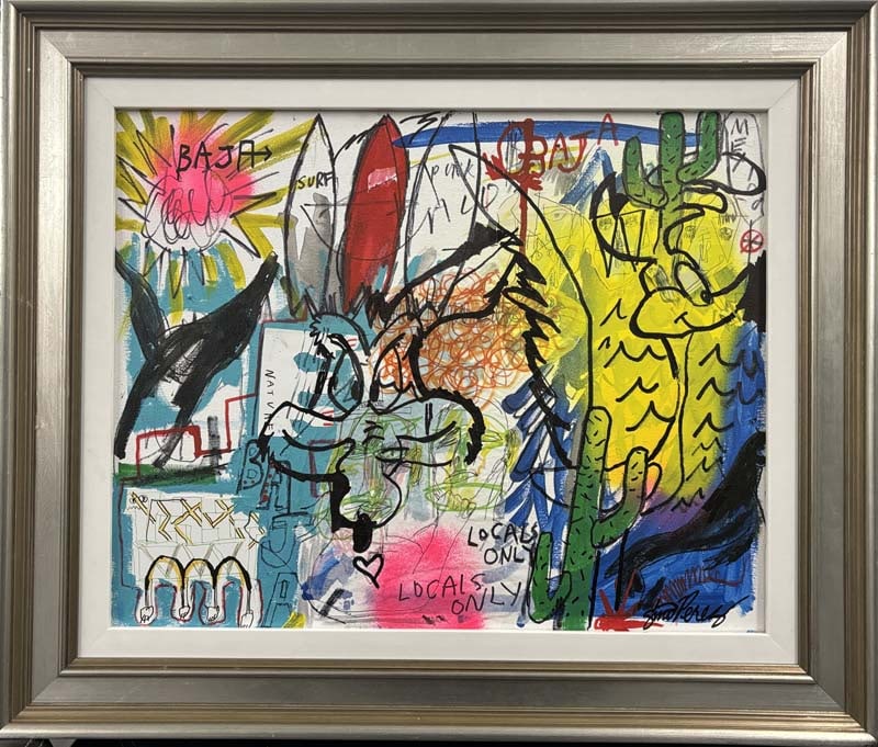 Gino Perez Original Painting with Collage: Gino Perez Original Painting on canvas with Collage. 16 x 20 approx image size. Certificate of Authenticity included. Custom framed.