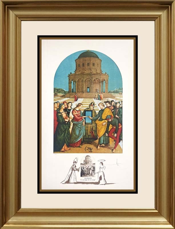 Salvador Dali Raphael Le Marriage de la Vierge from Changes in Great Masterpieces 1974. Limited: Salvador Dali Raphael Le Marriage de la Vierge from Changes in Great Masterpieces 1974. Original Lithograph with Remarque. Hand signed and numbered. Approx 30x24 custom framed. Image size is approx 24