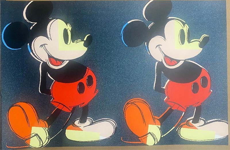 Andy Warhol Double Mickey Mouse Screen print with diamond dust Serigraph.: Andy Warhol Double Mickey Mouse Serigraph Screen print with diamond dust. Approx 40x30.5 inches. Andy Warhol original screenprint silkscreen serigraph on Lenox Museum Board. Printer is Rupert Jasen Sm