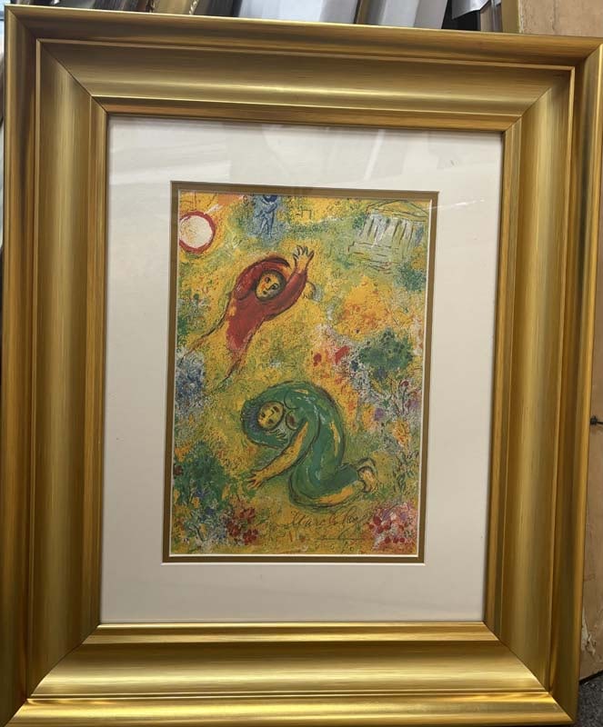 Marc Chagall Lithograph hand signed 1977.: Marc Chagall 1977 Lithograph Hand signed by the artist. Approx 22 x 18 inches Includes certificate Custom framed
