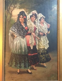 Henrique Medina Oil on wood Mantilhas Espanholas Study