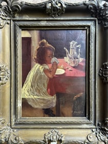 European Painting circa 1910-1940 Artist: Signature illegible. Oil on canvas mounted on board.
