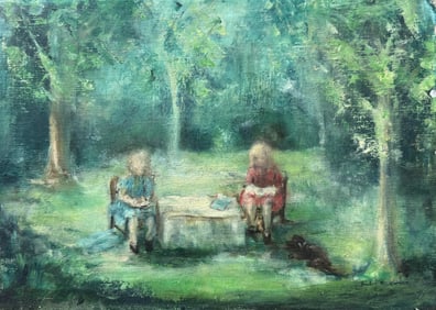 Artist: Jules Rene Herva (1887-1981) Technique: Oil on canvas Title: Children in the Forest