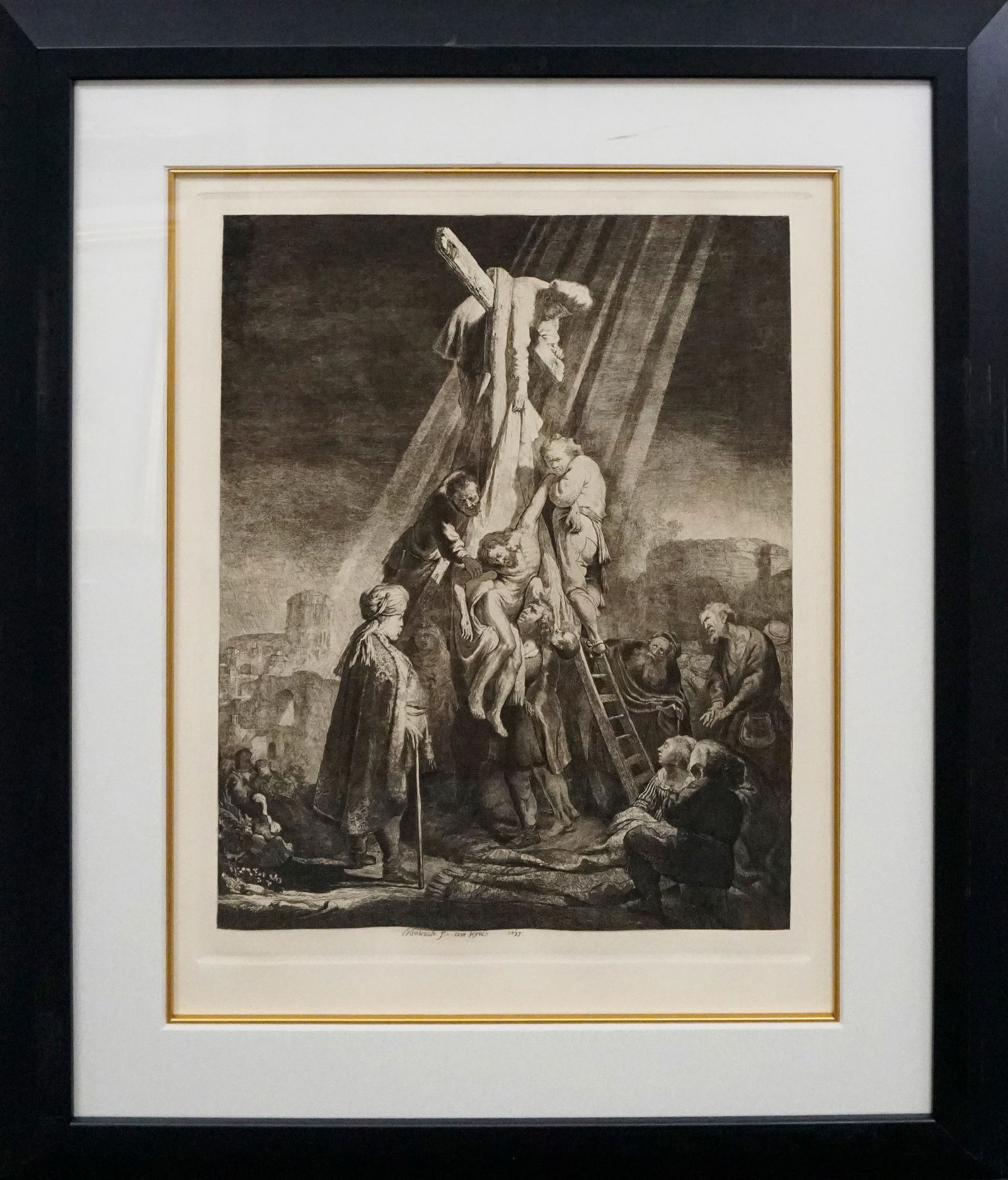 Rembrandt Limited Edition Etching after Rembrandt Descent from the Cross Amand Durand recreated the: Rembrandt The Descent from the Cross. Etching from the original copper plates recreated by Amond Durand Custom Framed and includes documentation. Approx. 30 x 28 inches approx Includes framing.