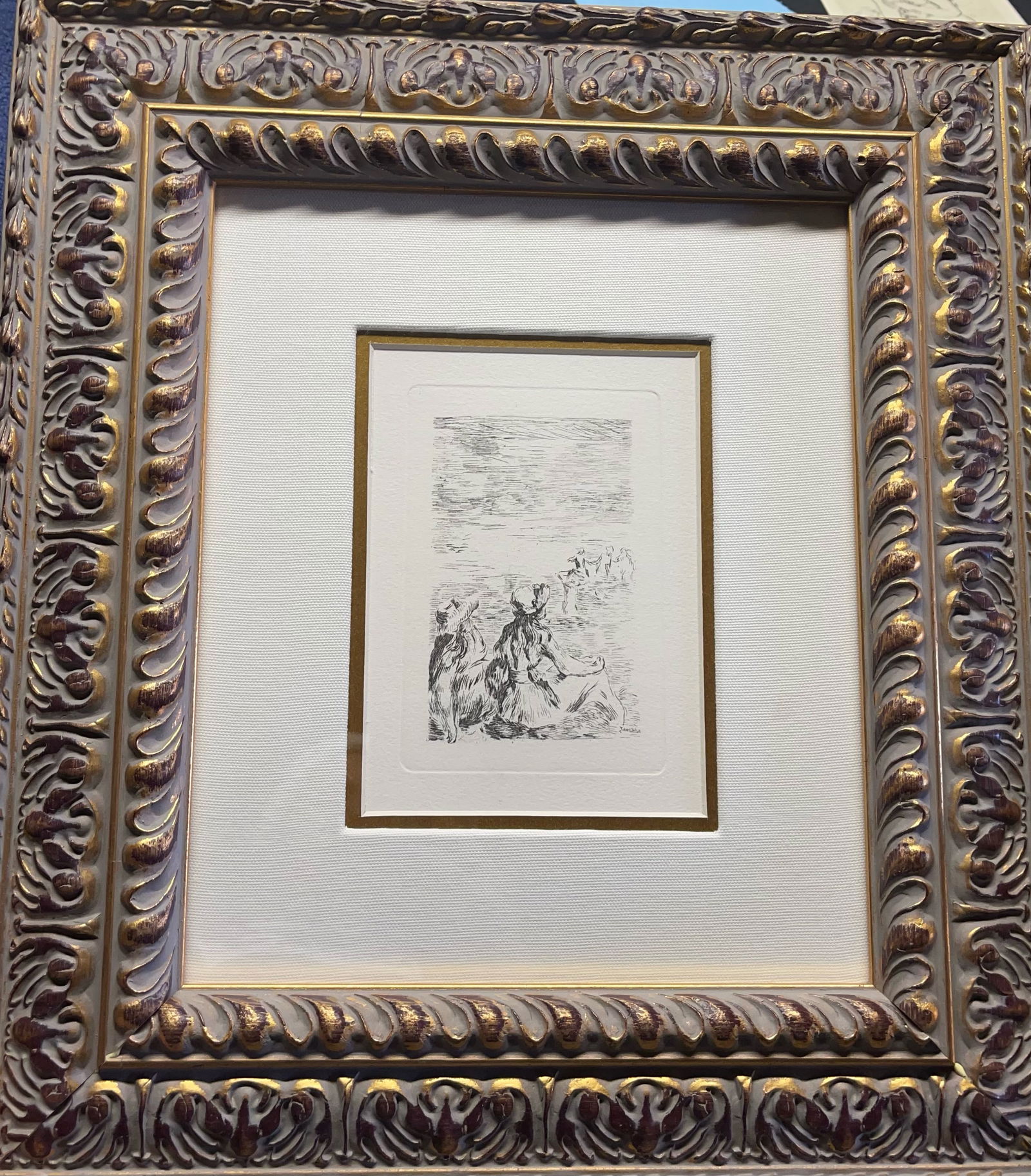 Pierre Renoir Etching: Pierre Renoir Etching Approx 18x14 inches. This etching was produced from the original copper plates from 1919 before Renoir's death. This was printed by hand in Paris. Custom framed includes certific