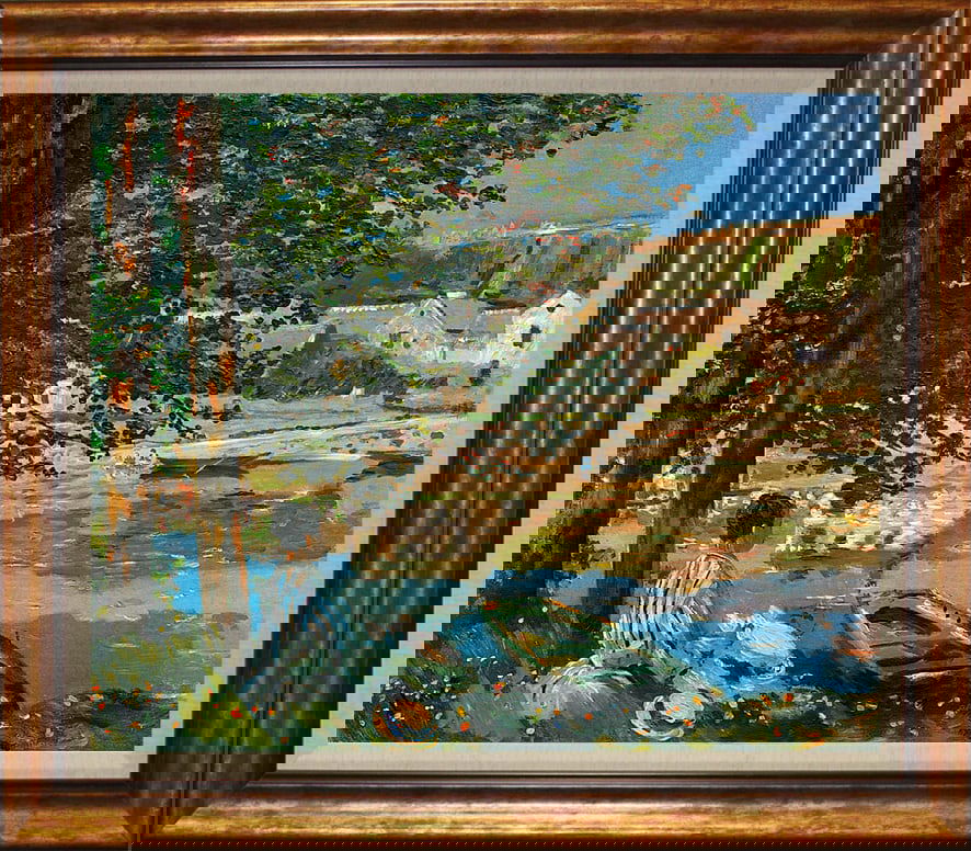 Claude Monet The River Limited Edition Hand embellished on canvas landscape: Claude Monet The River Limited Edition Hand Embellished on canvas. after Claude Monet The signature is in the plate. Includes certificate of authenticity. Custom framed. Approx inches 26x30. Custom fr