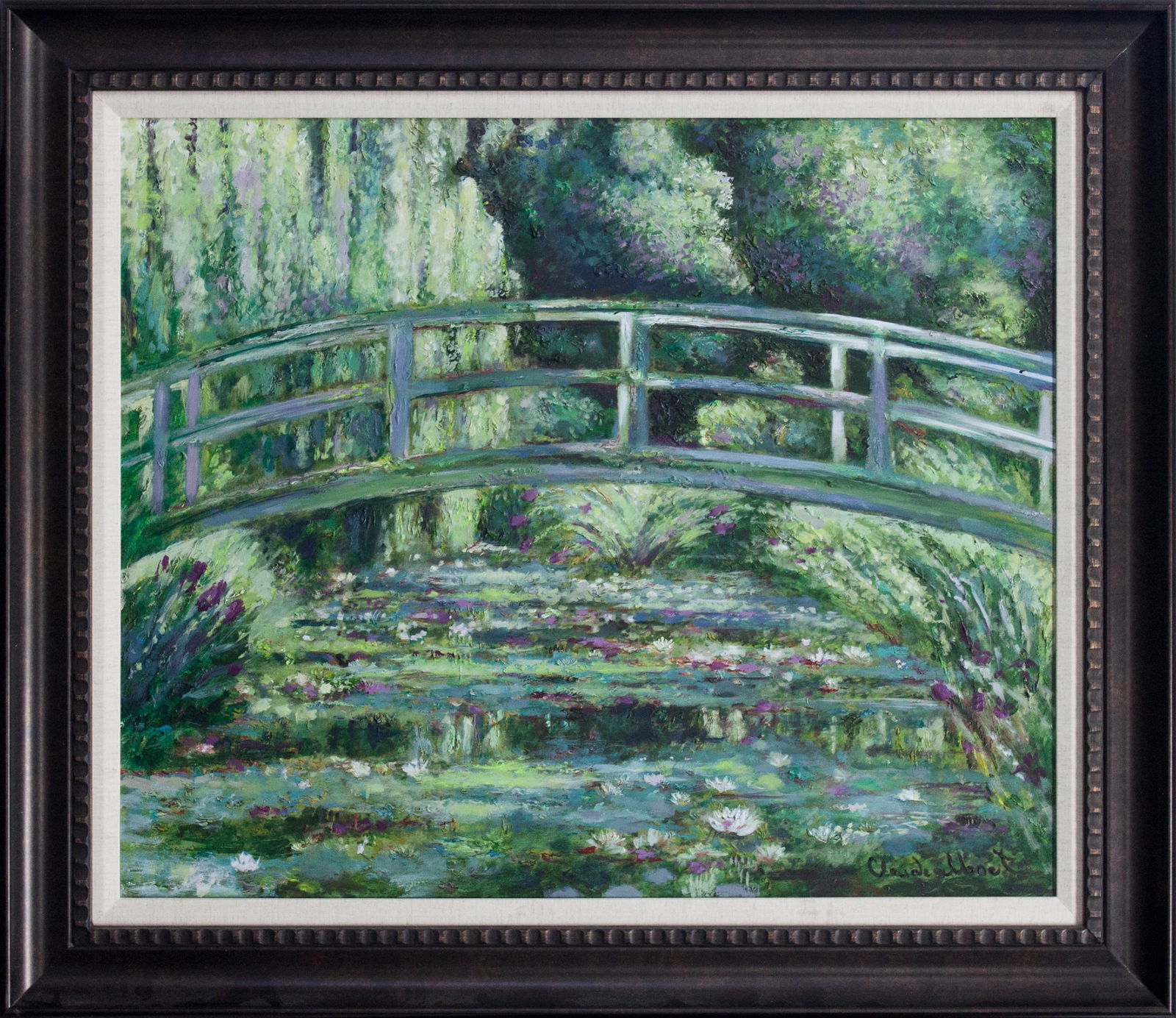 Claude Monet Japanese Bridge Hand embellished canvas Limited Edition: Claude Monet Japanese Bridge Hand embellished Limited Edition on canvas. The signature is in the plate. Custom framed. Approx 30x40 inches. Includes a certificate.