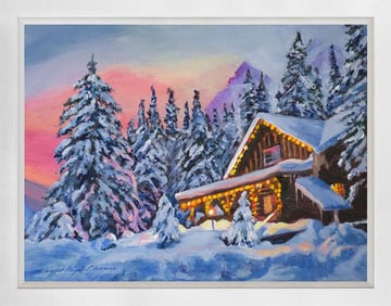 Holiday Mountain Lodge Original mixed media on canvas David Lloyd Glover