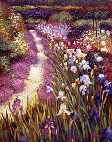 Iris Garden Path Original Mixed Media on canvas David Lloyd Glover