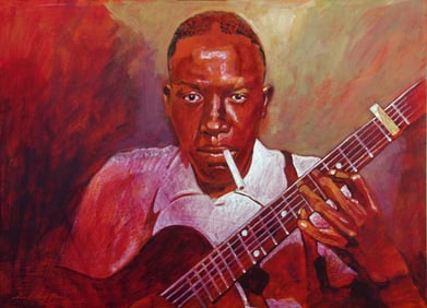 Robert Johnson  by David Lloyd Glover Hand embellished on canvas