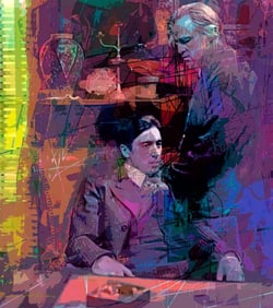 Godfather and Son Mixed Media Original on canvas by David Lloyd Glover