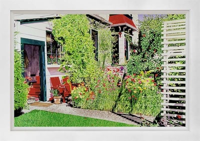 Tangled Garden Two Red Chairs David Lloyd Glover Mixed Media Original canvas