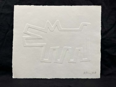 Keith Haring engraving on paper Hand signed by Keith Haring in pencil and dated 1989 embossed