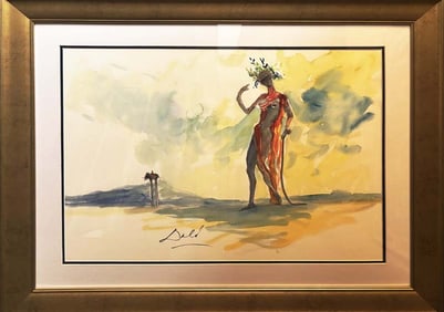 Original watercolor on paper in the manner of Salvador Dali