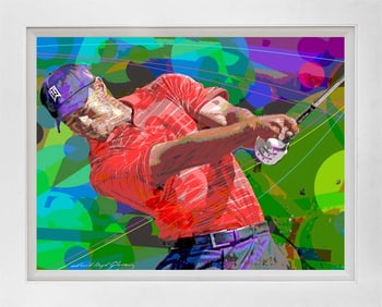 Tiger Woods Swing Hand embellished Limited Edition on canvas by David Lloyd Glover