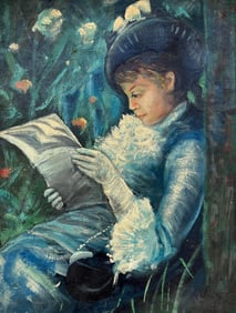 Signed with initials M C. Oil on canvas Measurements: 65 x 50 cm Title: Young British Boy Reading