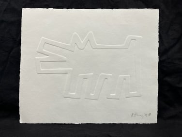 Keith Haring engraving on paperHand signed by Keith Haring in pencil and dated 1989 em