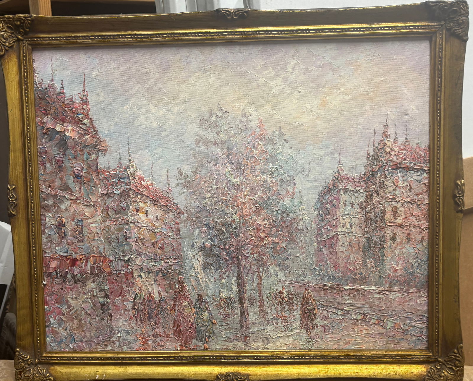 Original Vintage oil painting on canvas The artwork is impressionistic depicting Parisian City (1 of 1)