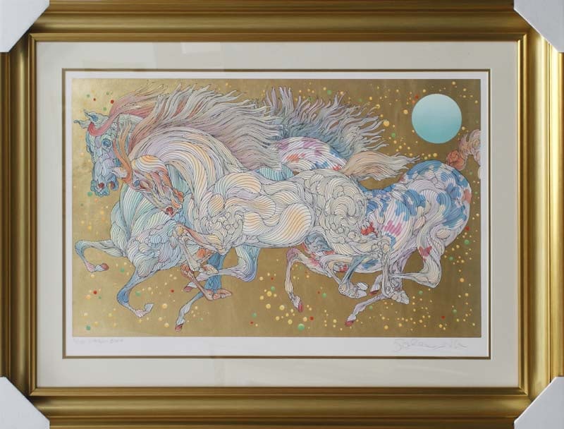 Guillaume Azoulay original etching colored with gold leaf embossed: Guillaume Azoulay original etching colored with gold leaf embossed Hand signed by the artist. Includes certificate of authenticity.
