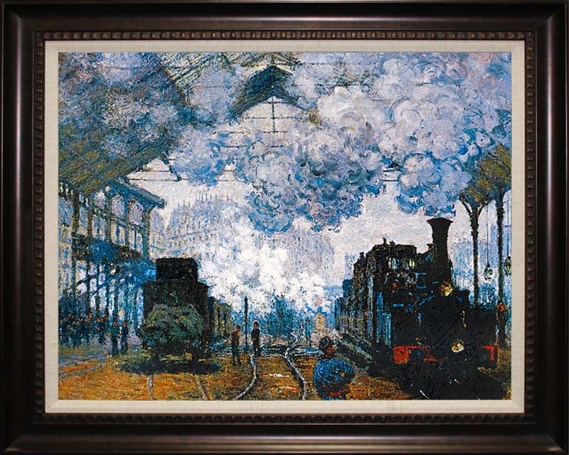 Claude Monet Saint Lazare Station after Claude Monet Limited Edition hand embellished on canvas: Claude Monet-Limited Edition hand embellished on canvas Saint-Lazare Station. After Claude Monet Includes certificate of authenticity. The signature is in the plate.