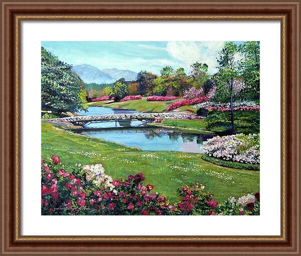 Spring Flower Park Original mixed media on canvas by David Lloyd Glover: Mediterranean Gardens Original mixed media on canvas by David Lloyd Glover Hand signed by the artist Approx 24x18 inches image size custom framed and includes certificate.
