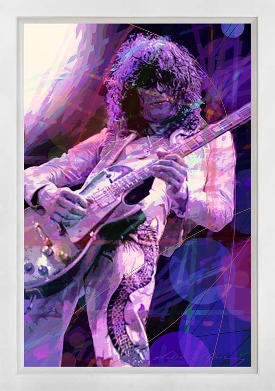 Jimmy Page and Les Paul Shredding Mixed Media Original David Lloyd Glover Mixed Media Original on: JImmy Page and Les Paul Shredding Mixed Media Original David Lloyd Glover One of a kind. Hand signed by the artist. On canvas Approx image size 18x24 inches Custom framed and includes certificate This