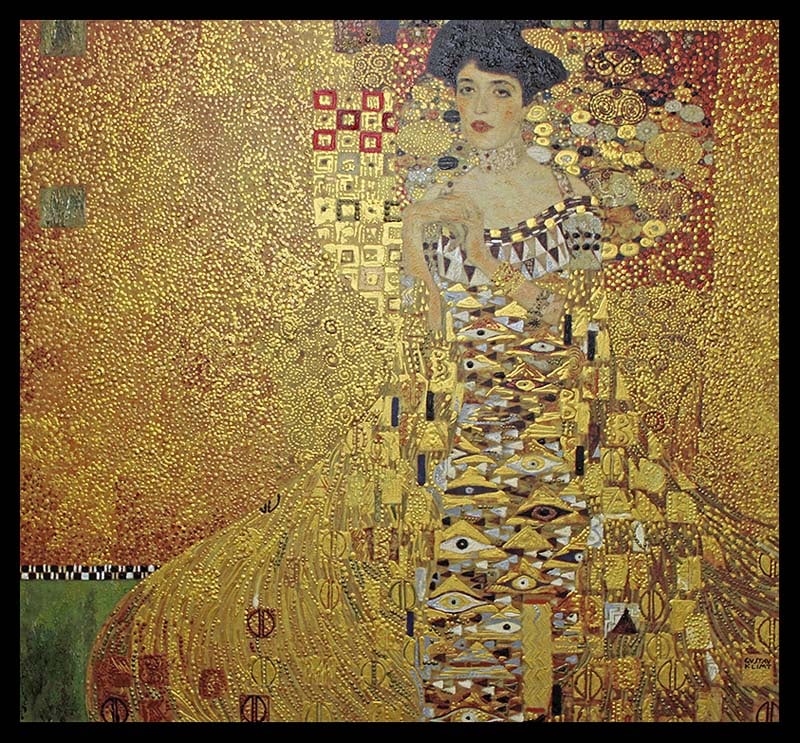 Adele H Hand embellished oil with gold leaf. Gustav Klimt Canvas 32 x 32 image Limited Edition: Adele H by Gustav Klimt Hand embellished oil gold leaf and ink on canvas After Gustav Klimt. Limited edition numbered. The signature is in the plate. Approx size is 32 x 32 image. Custom framed.