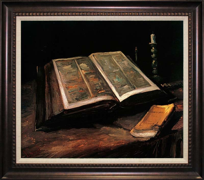 Vincent Van Gogh Still Life with Bible Limited Edition-on canvas Hand embellished on canvas: Vincent Van Gogh Still Life with Bible After Van Gogh Limited Edition-on canvas Hand embellished ink on canvas. Still Life with Bible. Includes Certificate of Authenticity. Approx 27 x 34. The