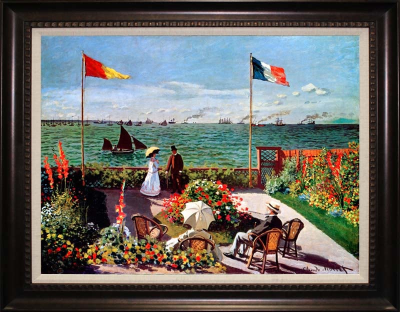 Claude Monet Garden at Sainte-Adresse Hand embellished on canvas Limited Edition: Claude Monet Garden at Sainte-Adresse after Claude Monet hand embellished on canvas Approx 26x30 inches. The signature is in the plate. Includes certificate of authenticity. Custom framed.