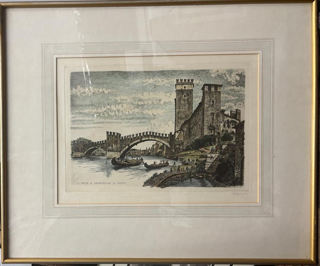 1929 original etching The Ponte Vecchio Venice with original frame hand signed in pencil (1 of 1)