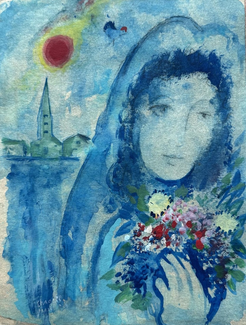 Marc Chagall The Bride Original Watercolor on paper 1944: Artist: Marc ChagallTitle: The BrideTechnique: Watercolor on paperDated: 1944Dimensions: 30 x 23 cm