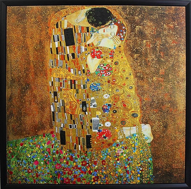 Gustav Klimt (Austrian 1862-1918) The Kiss Limited Edition Image size 32x32. Hand embellished oil on: Gustav Klimt (Austrian 1862-1918) The Kiss Limited Edition Image size 32x32. Hand embellished oil on canvas Gustav Klimt (Austrian 1862-1918)Gustav Klimt hand embellished oil and ink on canvas