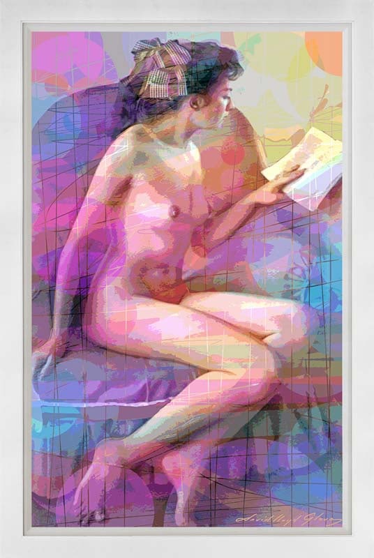 Nude reading Mixed Media Original on canvas David Lloyd Glover: Mixed Media original on canvas David Lloyd Glover. One of a kind. Hand signed by the artist. On canvas. Approx image size 24 x18 inches Custom framed and includes certificate. This work was