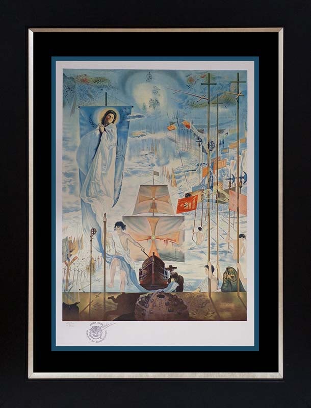 Salvador Dali (Spanish 1904-1989) Discovery of America Lithograph Limited Edition: Salvador Dali (Spanish 1904-1989) Discovery of America Lithograph. Hand signed and numbered. Image size is Approx 24x30 inches. Includes certificate of authenticity. Professionally framed. Limited