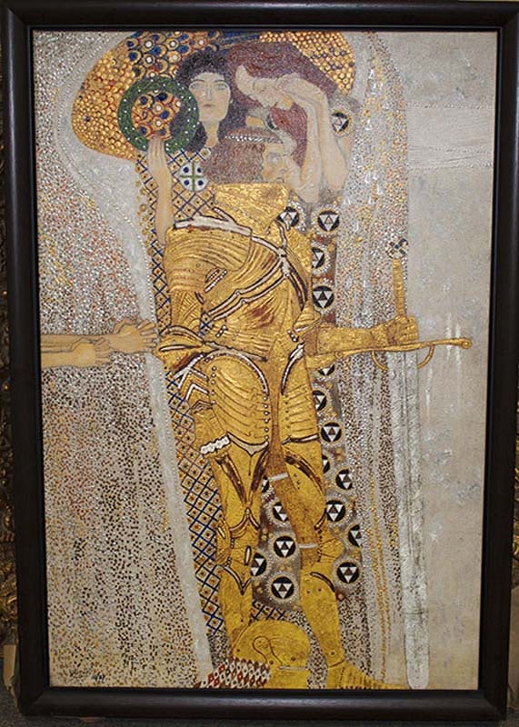 Klimt Hand Embellished oil on canvas 24 x 36 image approx Limited Edition after Gustav Klimt: The Knight After Gustav Klimt. Hand embellished oil and ink on canvas limited edition of 25 on archival canvas. Includes Certificate of Authenticity. Custom framed. 24x36 inches.