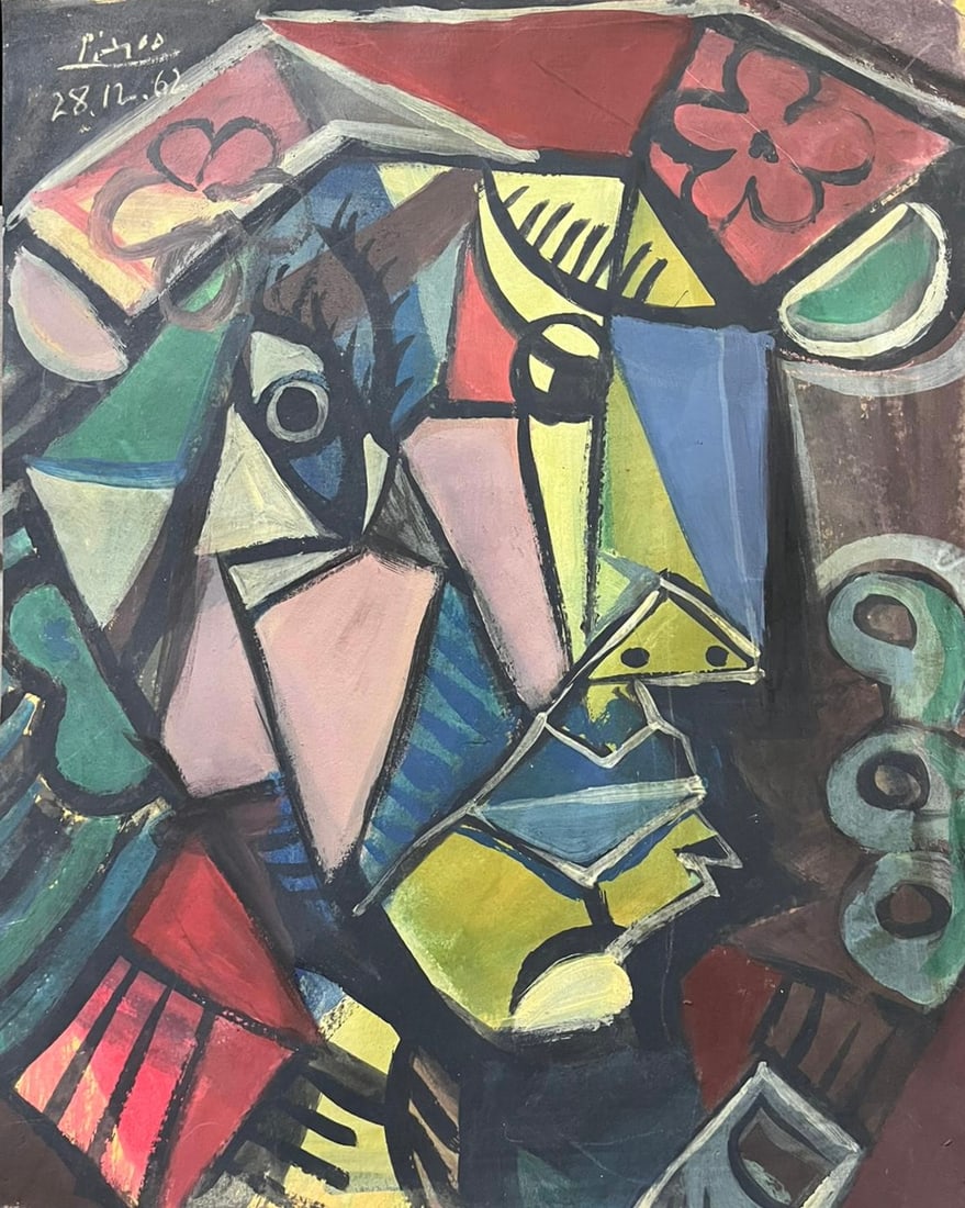 The tempera Painting attributed to Pablo Picasso (Spanish 1881-1973) cubist tempera original on (1 of 1)
