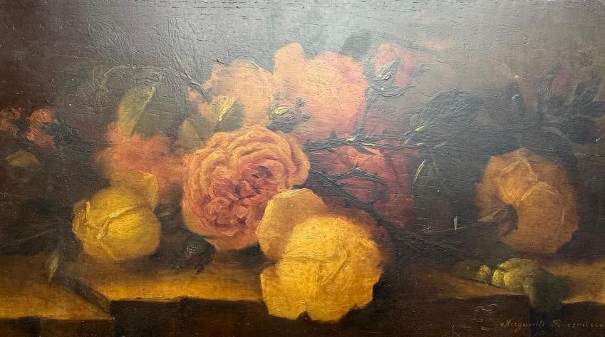 Still Life attributed to Margaretha Roosemboom 1843-1896 Oil on wood: Still Life attributed to Margaretha Roosemboom ( 1843-1896 Oil on wood Approx 26 x 47 cm Signed: Lower right corner Provenance: Private collection Observation: Oxidized varnish and requires cleaning.