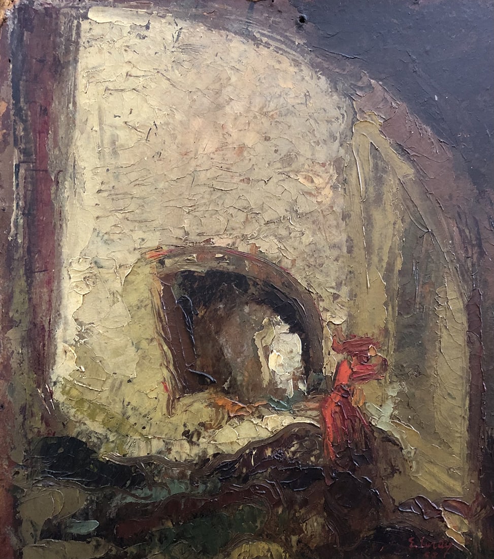 Eugene Leroy Neiges (1910-2000) Oil on board: Eugene Leroy Neiges (1910-2000)Technique: Oil on boardMeasures: 32 x 28 cmSigned: Lower right corner E. Leroy 1957Title: Under the BridgeProvenance: Private Collection.Biography:Eugène Leroy is an im