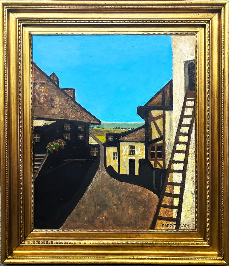 Piedmont original oil on canvas from 1962: Original oil on canvas by Piedmont. from 1962 One of a kind original. Approx 28x24 inches image size framed as shown. step
