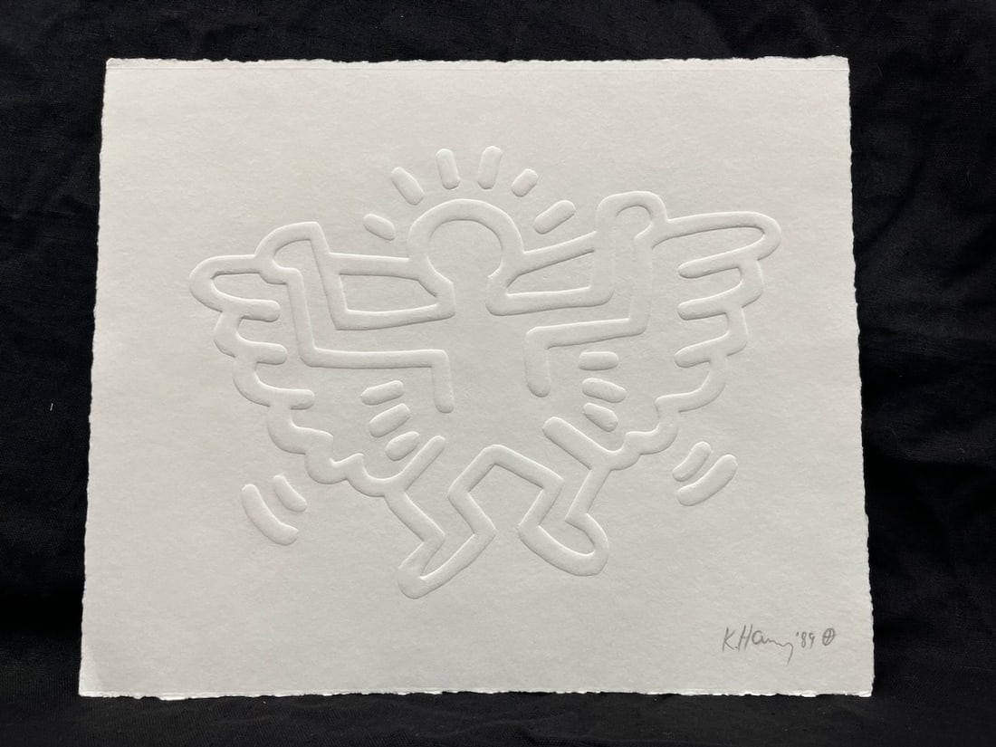 Keith Haring (American 1958-1990) Angel engraving on paper Hand signed by Keith Haring in pencil and (1 of 1)