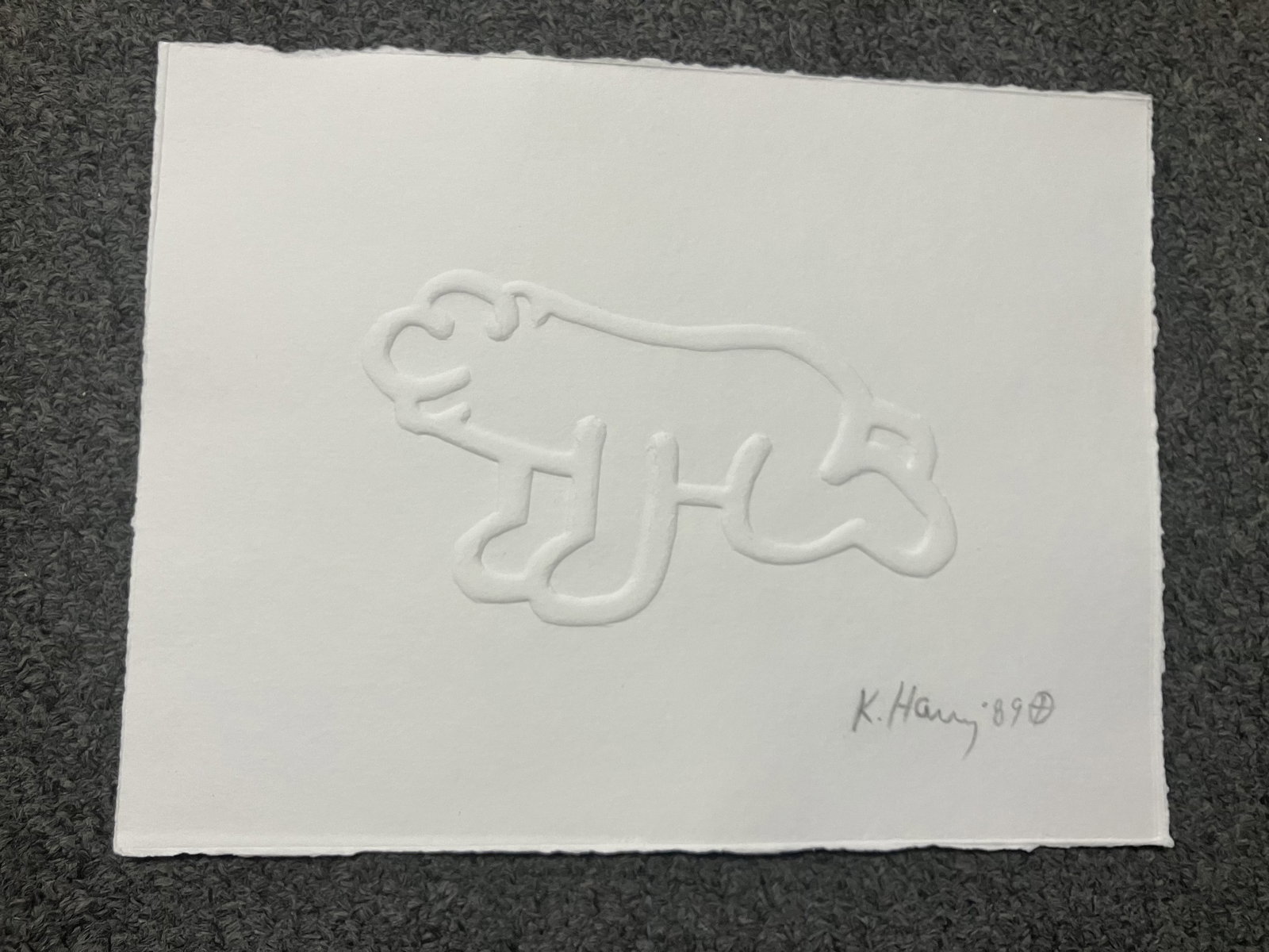 Once upon a Time from 1989 embossed engraving by Keith Haring (American 1958-1990) with Foundation o: Keith Haring (American 1958-1990) Once upon a Time from 1989 embossed engraving by Keith Haring (American 1958-1990) with Foundation official stampKeith Haring embossed engraving Once Upon a Time. Thi