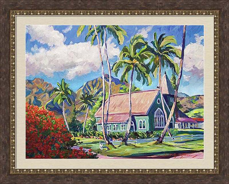 David Lloyd Glover (Canadian 1949) Kauai Church by David Glover Original Mixed Media Painting on: Kauai Church by David Glover Original Mixed Media Painting on canvas by David Lloyd Glover Hand signed by the artist One of a kind original. 24x18 inches image size Custom framed and includes certific