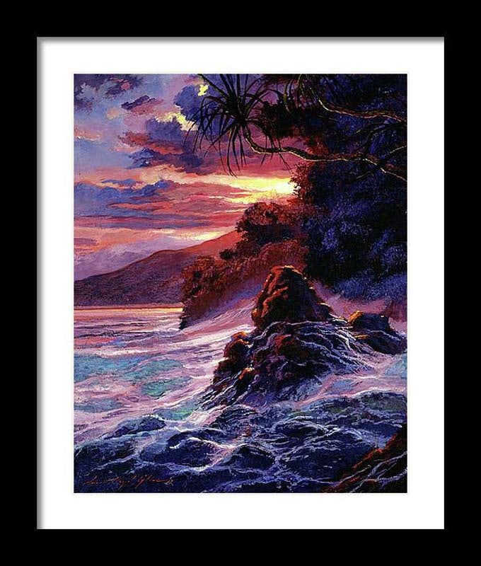 David Lloyd Glover (Canadian 1949) Hawaiian Sunset Kauai Mixed Media Original on canvas Painting by: Hawaiian Sunset Kauai by David Lloyd Glover Hand signed by the artist One of a kind original. 24x18 inches image size Custom framed and includes certificate of authenticity. Art Artwork Artist.