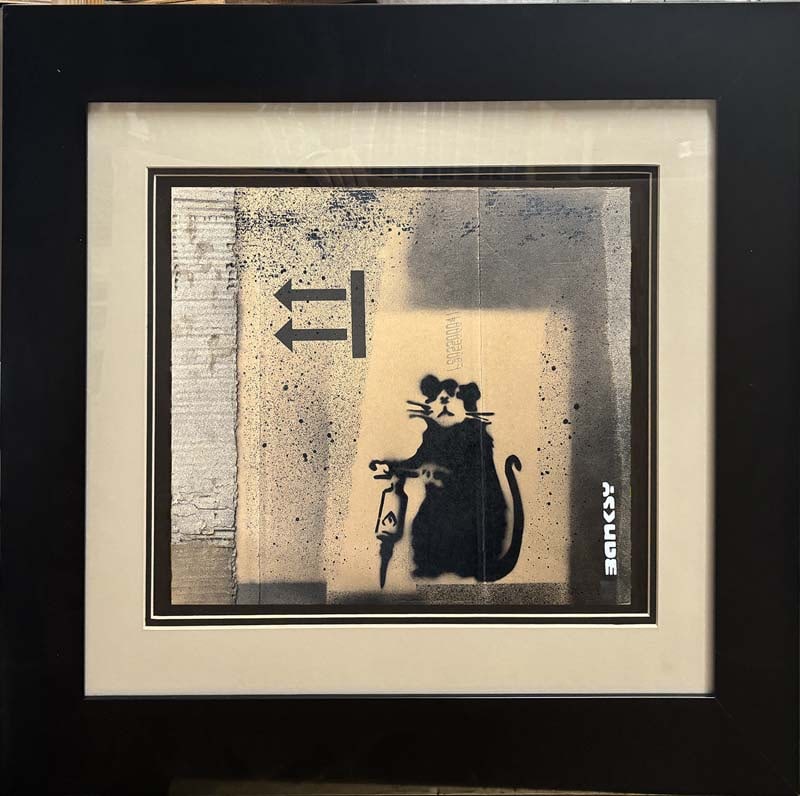 Original on board by Banksy: Original on board by Banksy approx 16x14 inches image size Custom framed and includes documentation Art Artwork Artist.