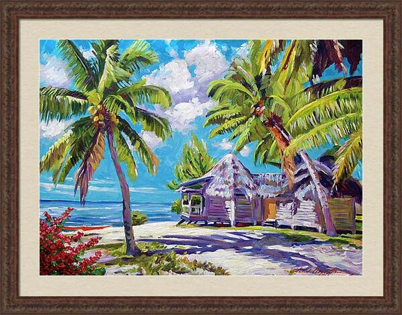 David Lloyd Glover (Canadian 1949) Hawaiian Beach Shack Mixed Media Original on canvas Painting by: Hawaiian Beach Shack by David Lloyd Glover Hand signed by the artist One of a kind original. 24x18 inches image size Custom framed and includes certificate of authenticity. Art Artwork Artist.